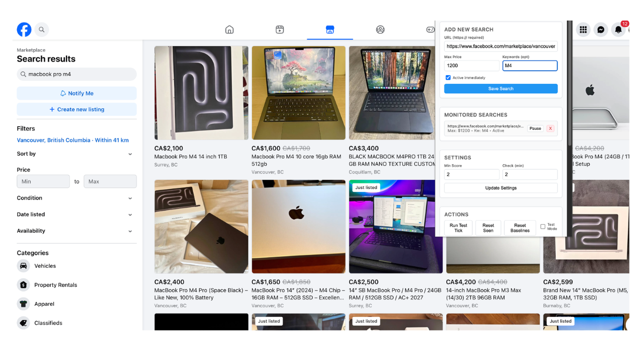 FlipRadar scanning Facebook Marketplace