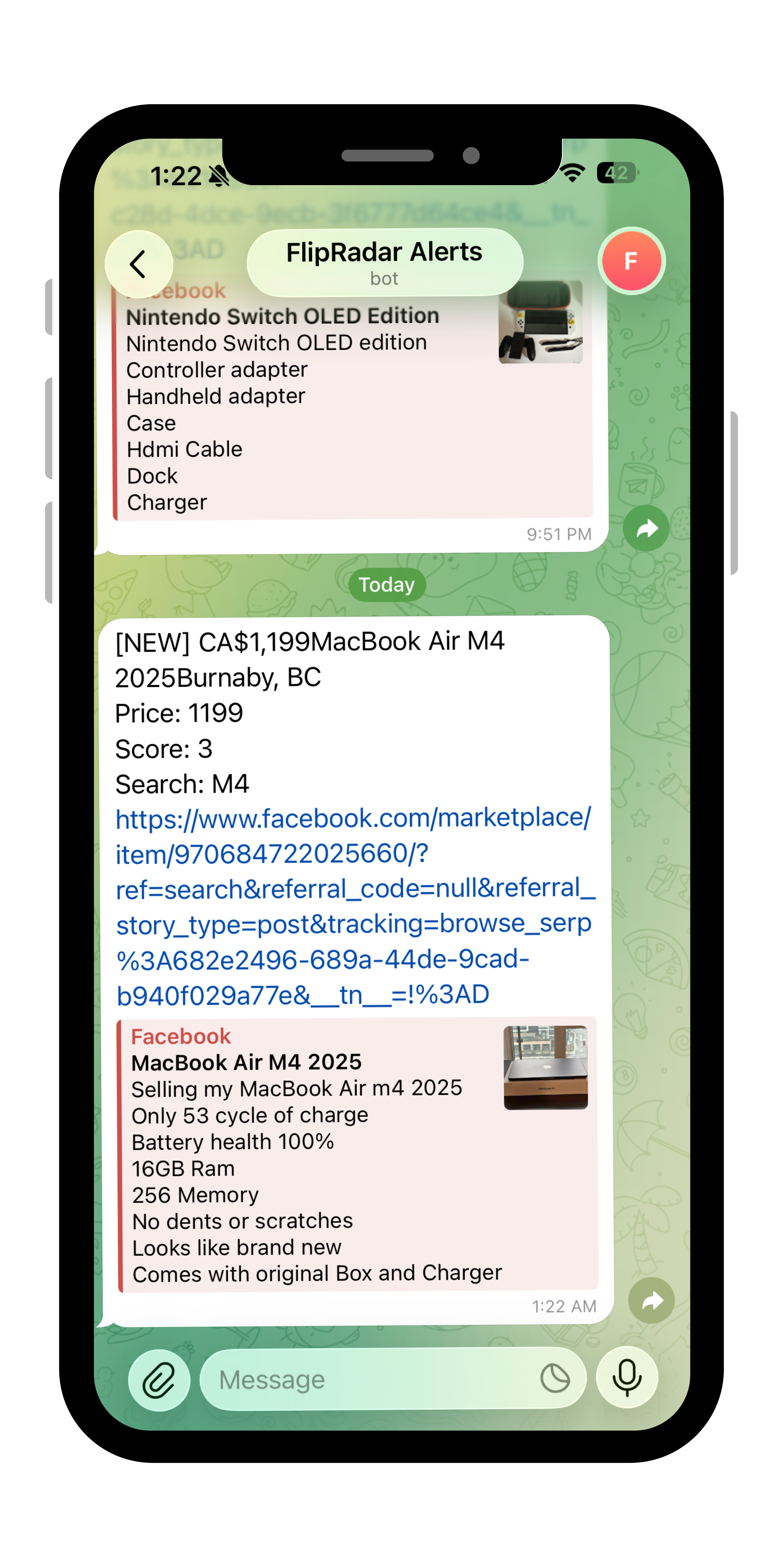 FlipRadar alert on phone